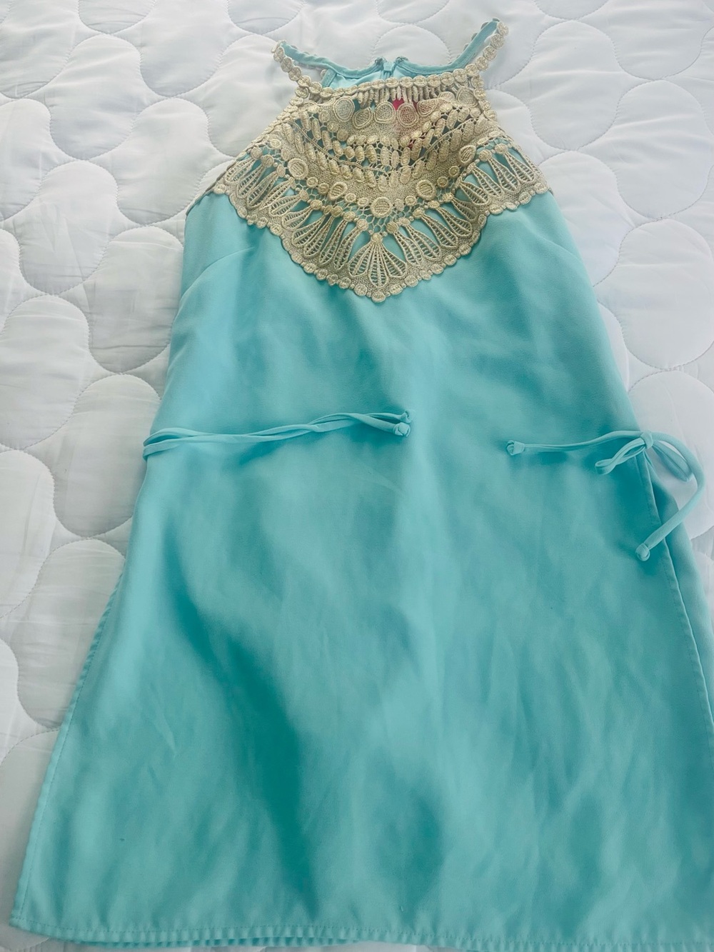 Lilly Pulitzer Aqua Halter Dress with Ivory Crochet Yoke